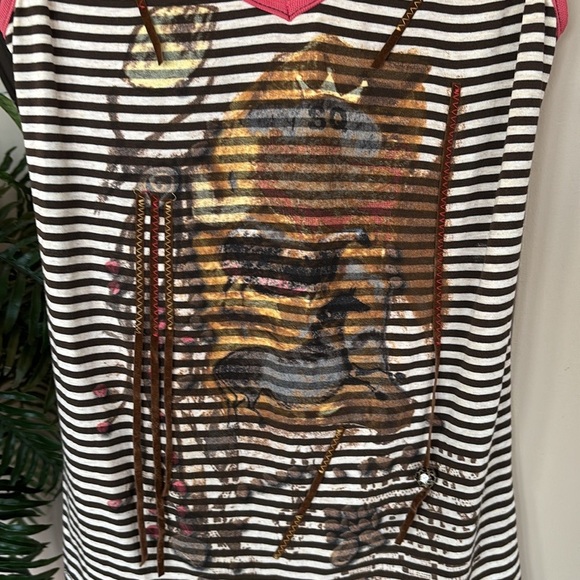 Save The Queen! V-Neck Tank Top Striped Embroidered Horse Beaded Mesh Back Italy - Picture 3 of 14